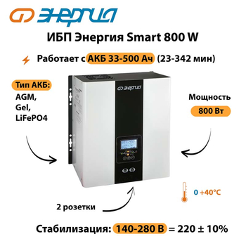 ИБП Энергия Smart 800W - ИБП и АКБ - Энергия ИБП Smart - Магазин электрооборудования для дома ТурбоВольт